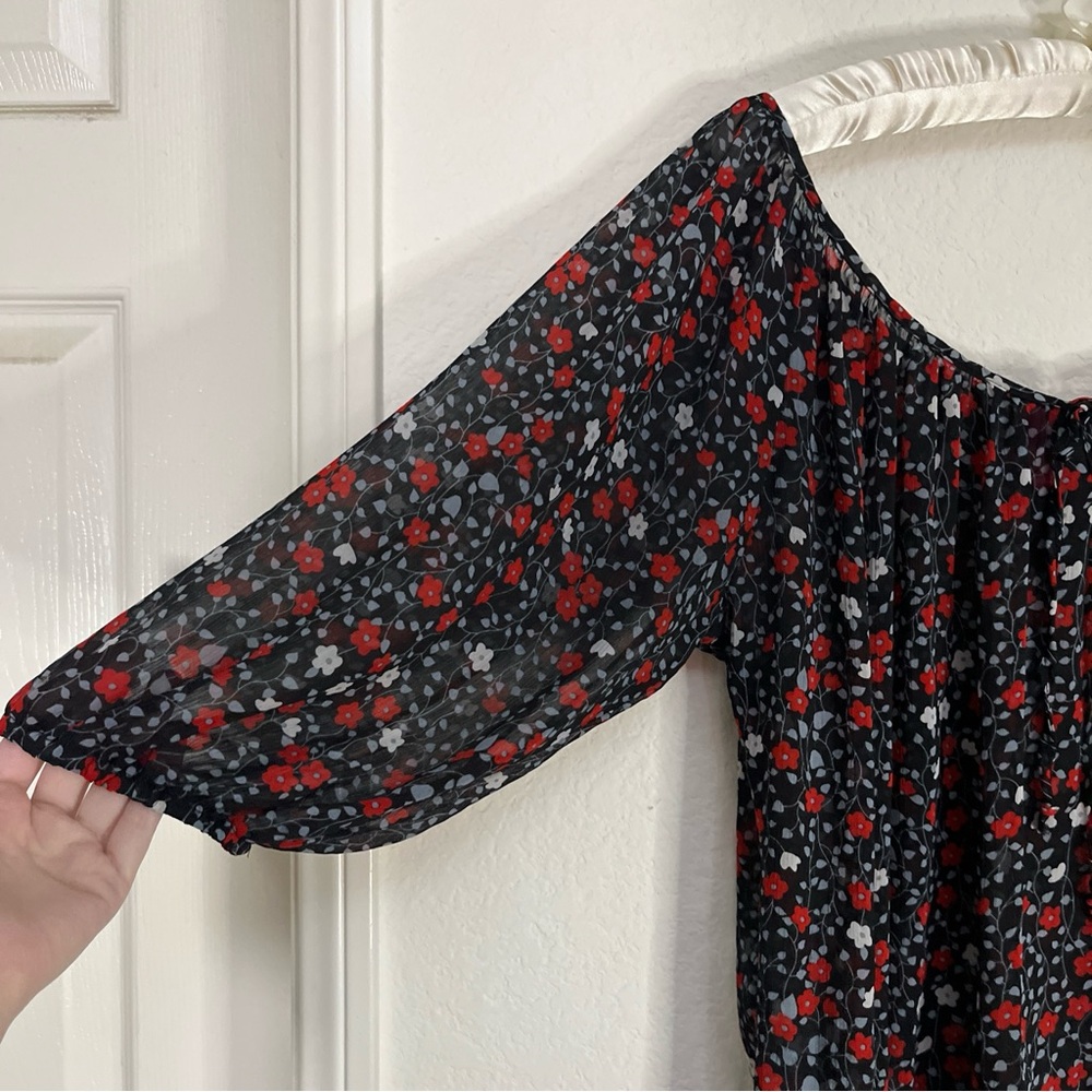 Pure Energy Navy Blouse Red White Blue Floral Shirt Flowy Top Target Plus Sz 1X - Picture 4 of 11